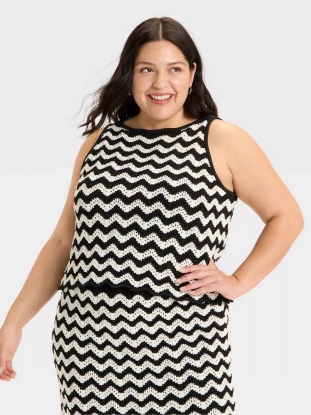 Ava & Viv Black and White Chevron Crochet Tank